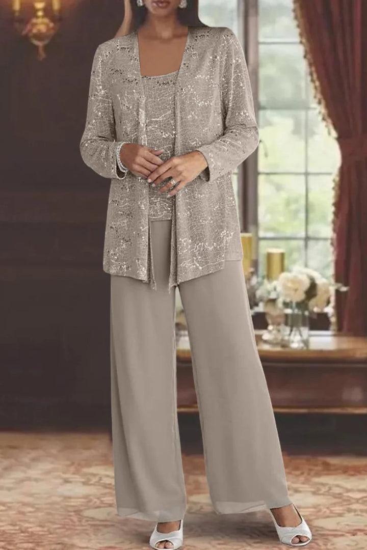 Women's Sequined Wide-Leg Three-Piece Pant Set