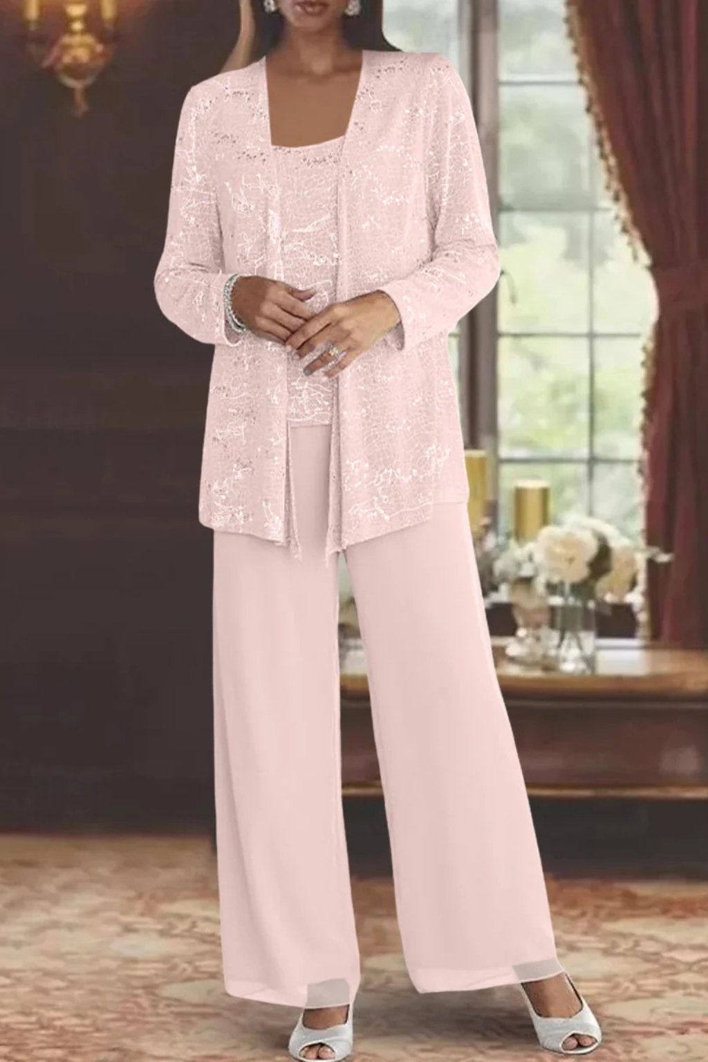 Women's Sequined Wide-Leg Three-Piece Pant Set