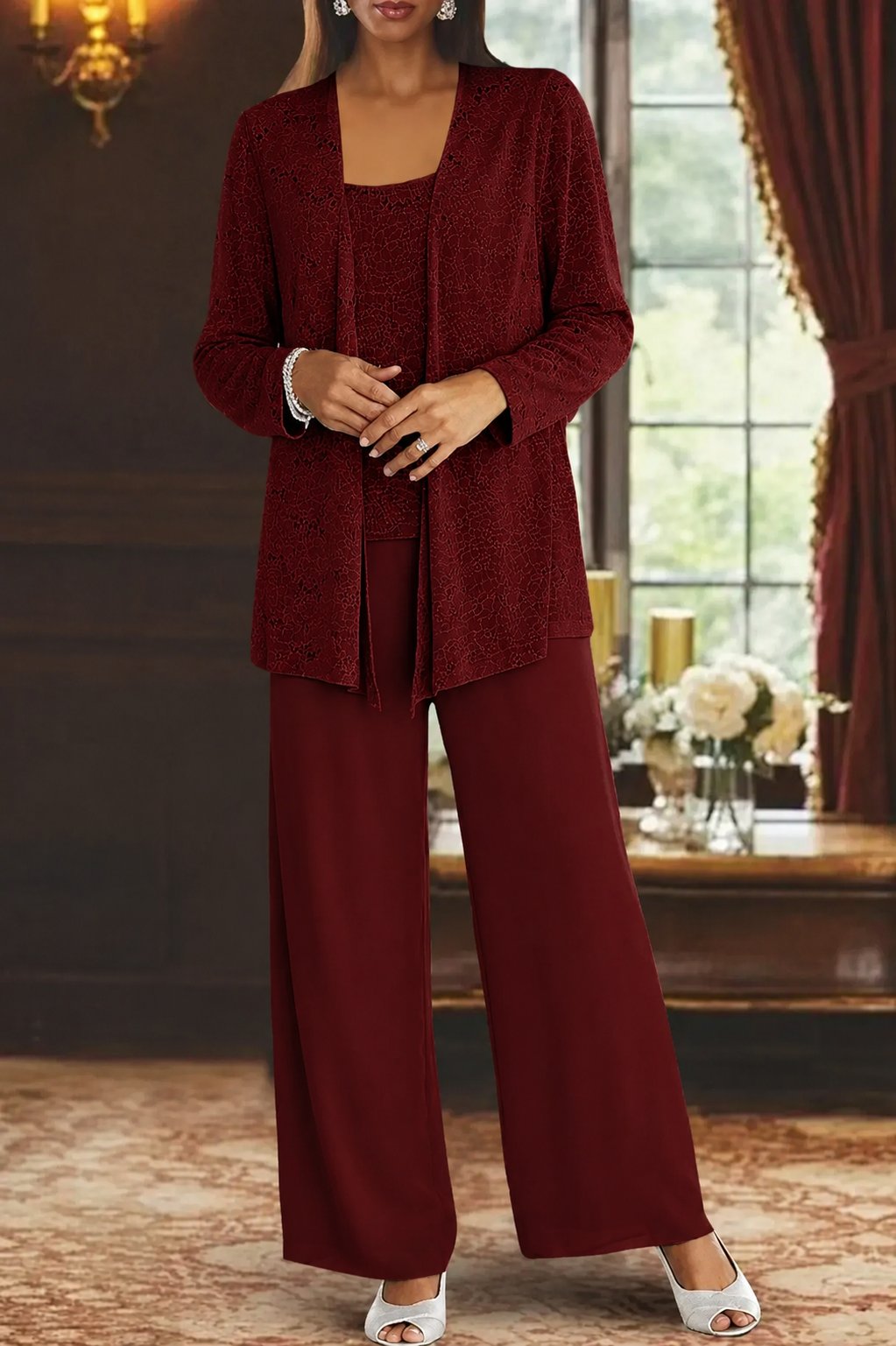 Women's Sequined Wide-Leg Three-Piece Pant Set