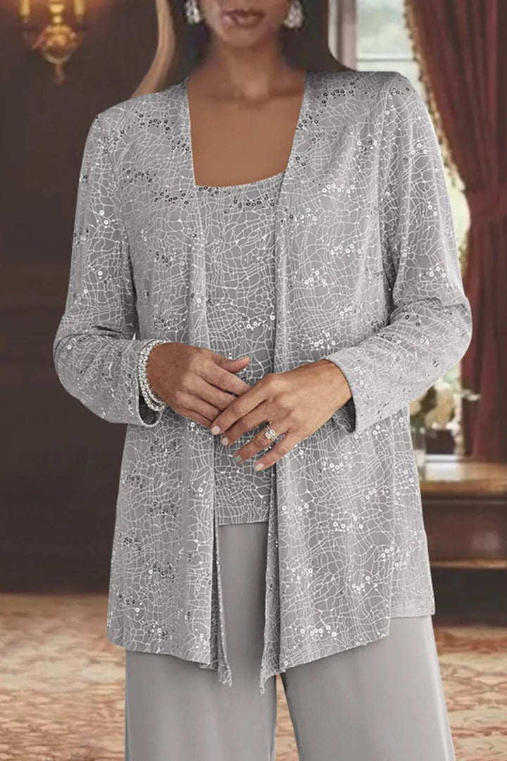 Women's Sequined Wide-Leg Three-Piece Pant Set