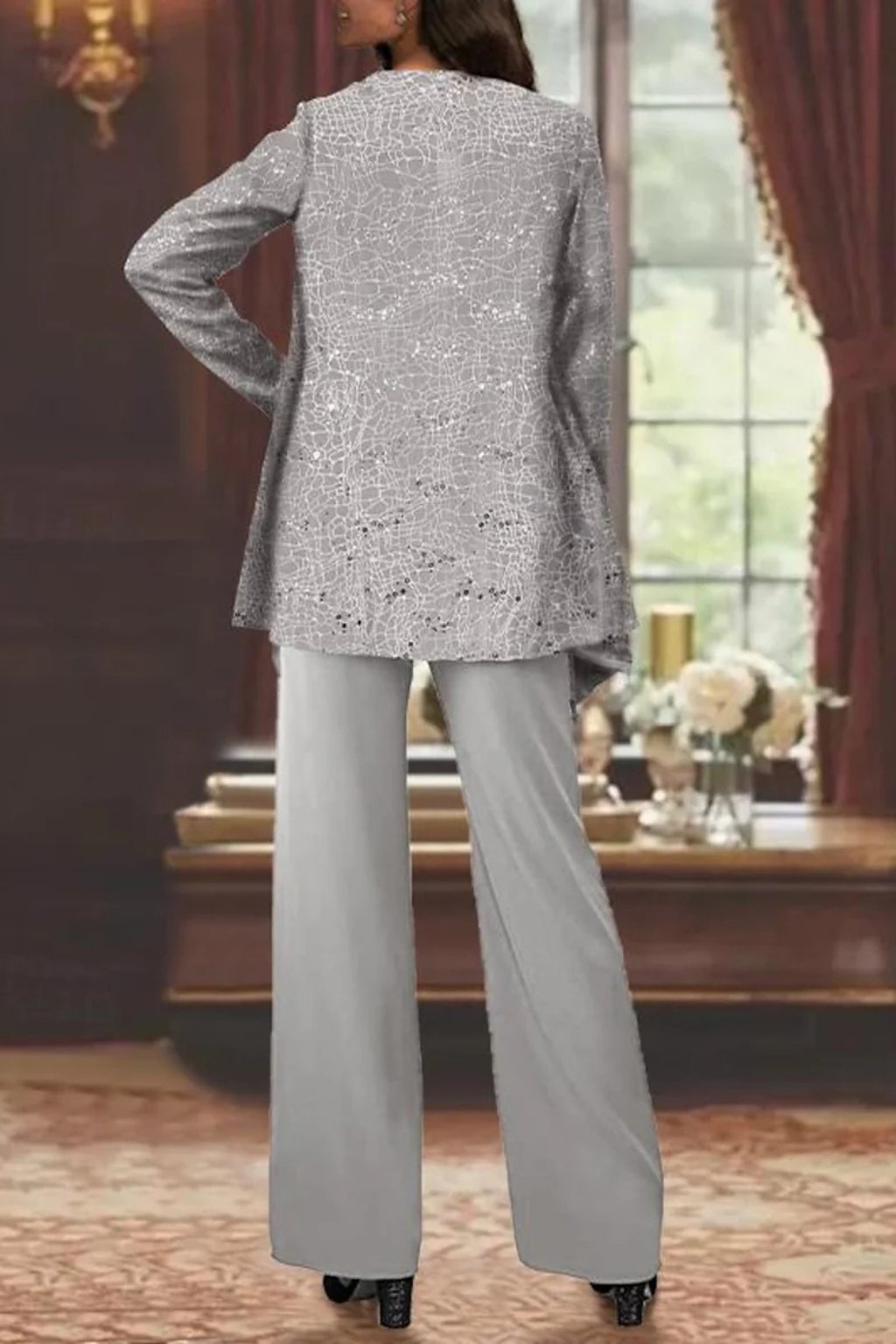 Women's Sequined Wide-Leg Three-Piece Pant Set