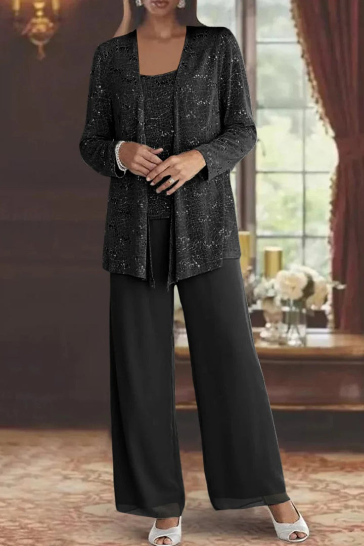 Women's Sequined Wide-Leg Three-Piece Pant Set