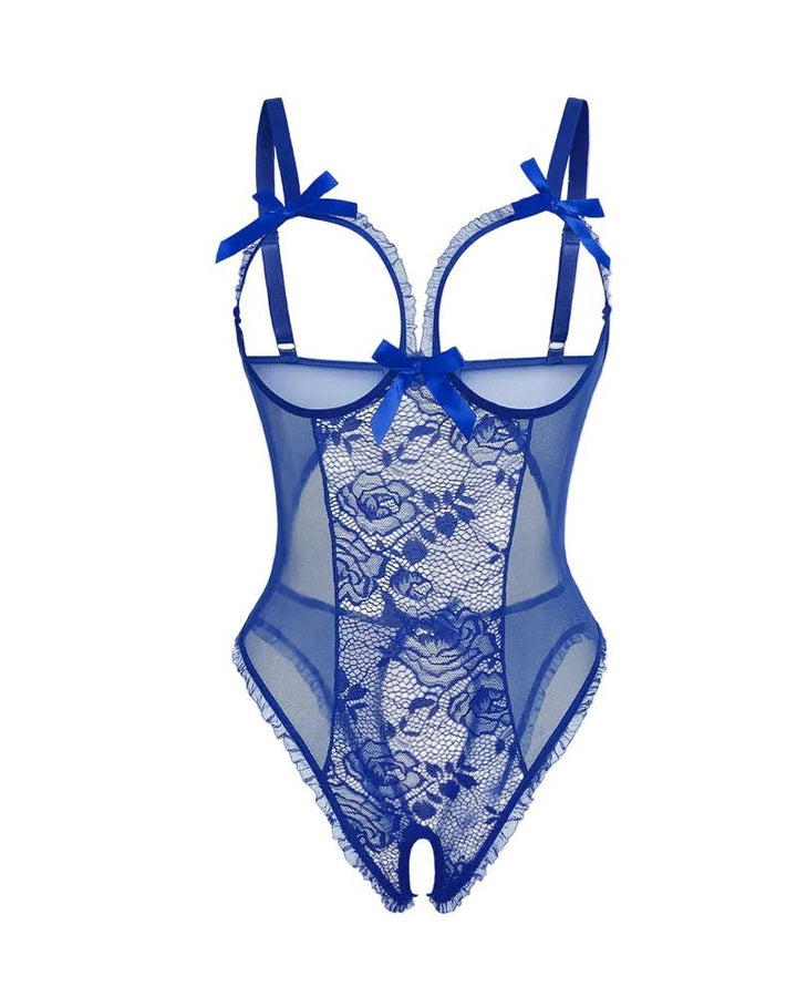 Women's Sheer Mesh Sleeveless Crotchless Bodysuit - Blue