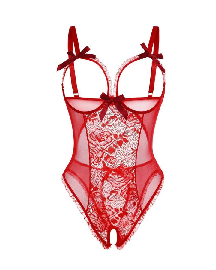 Women's Sheer Mesh Sleeveless Crotchless Bodysuit - Red