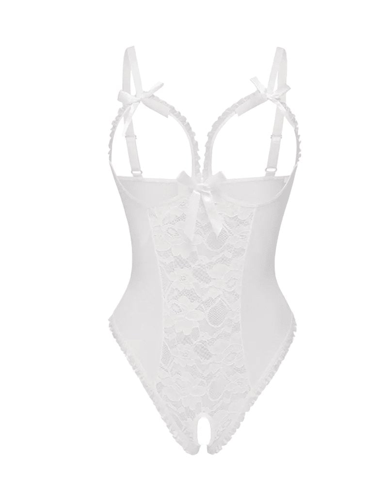 Women's Sheer Mesh Sleeveless Crotchless Bodysuit - White