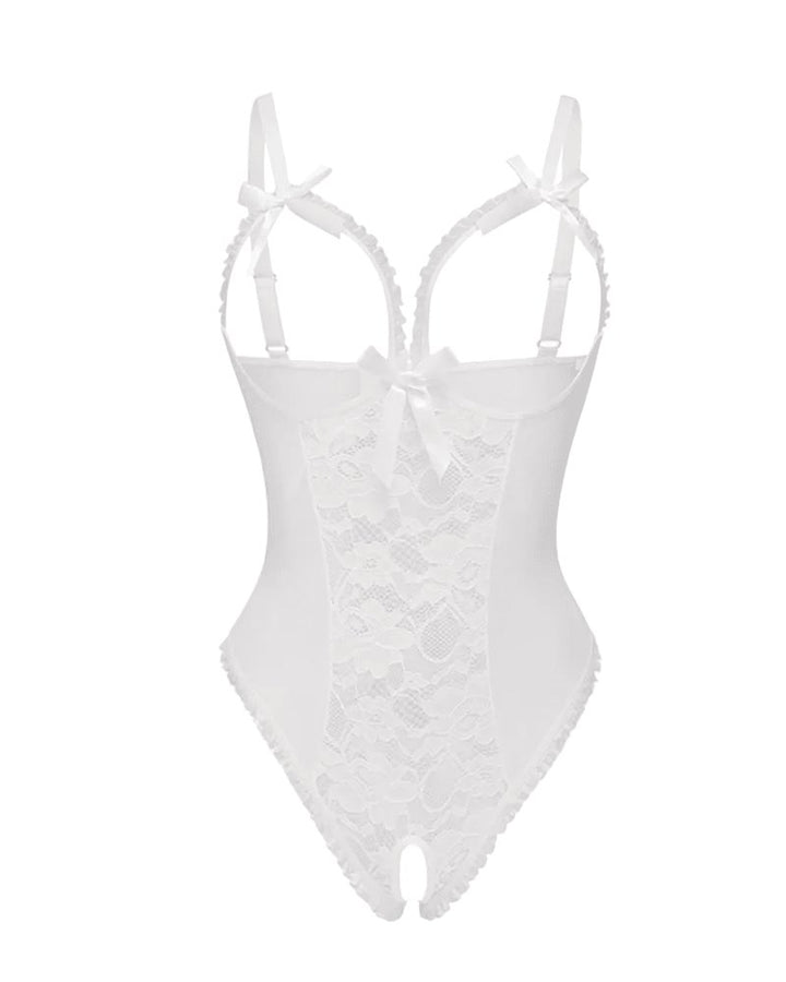 Women's Sheer Mesh Sleeveless Crotchless Bodysuit - White
