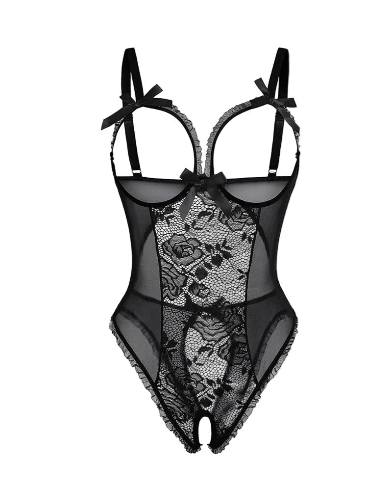 Women's Sheer Mesh Sleeveless Crotchless Bodysuit - Black