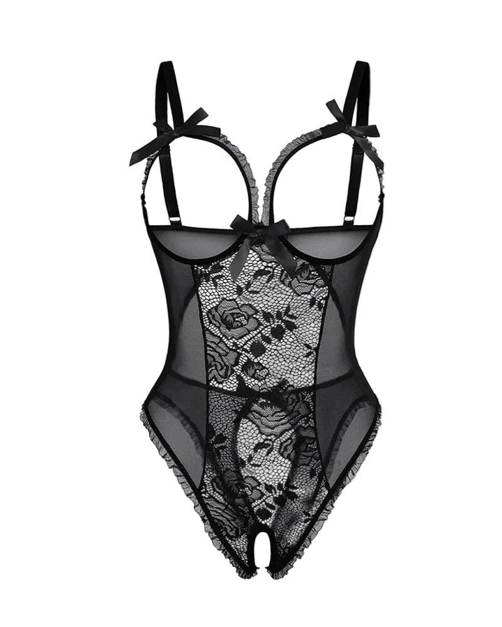 Women's Sheer Mesh Sleeveless Crotchless Bodysuit - Black