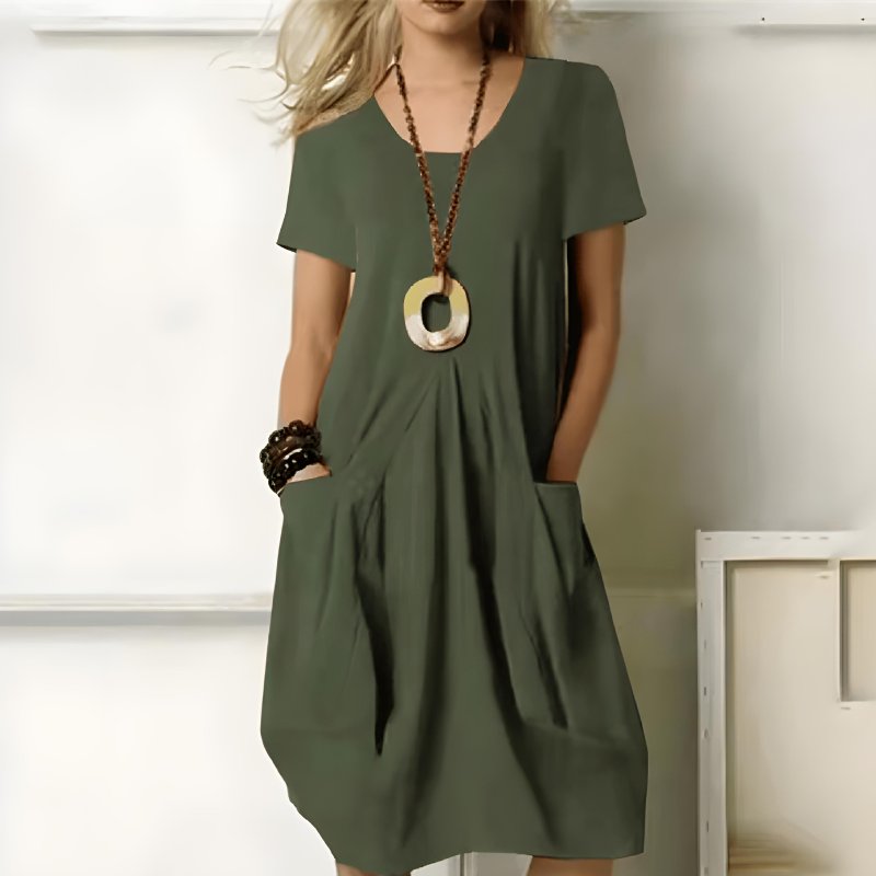 Women's Short-Sleeve Relaxed-Fit Midi Dress - Groen