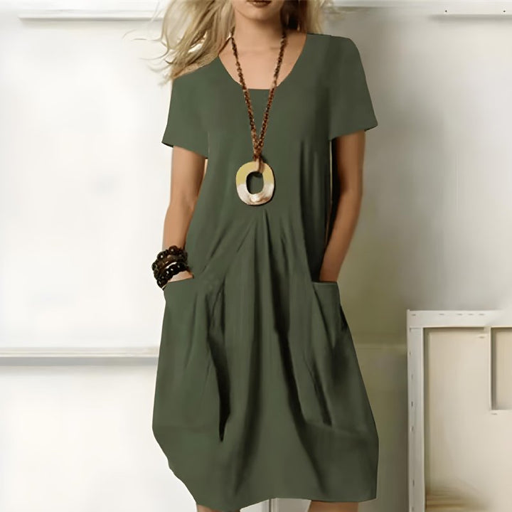 Women's Short-Sleeve Relaxed-Fit Midi Dress - Groen
