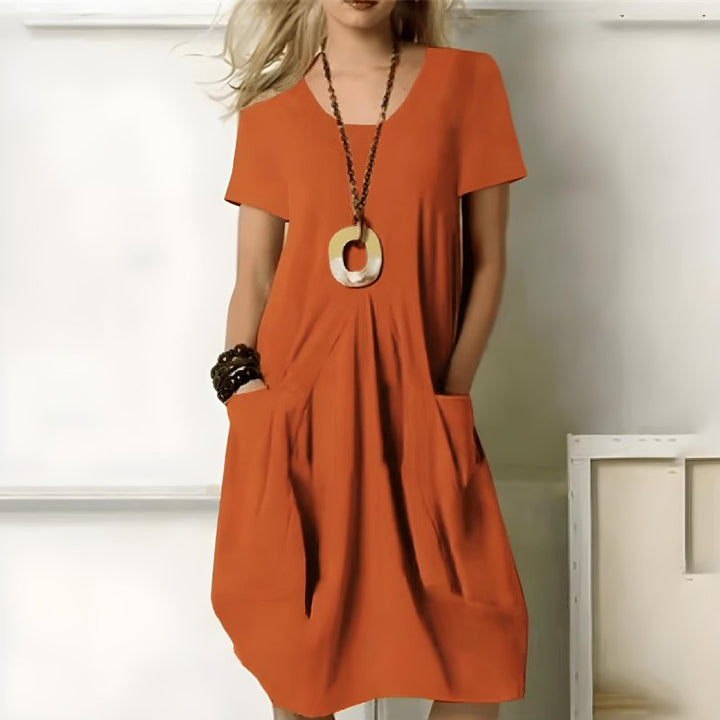 Women's Short-Sleeve Relaxed-Fit Midi Dress - Oranje