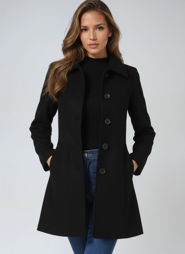 Women's Single-Breasted Lapel-Collar Mid-Length Winter Coat
