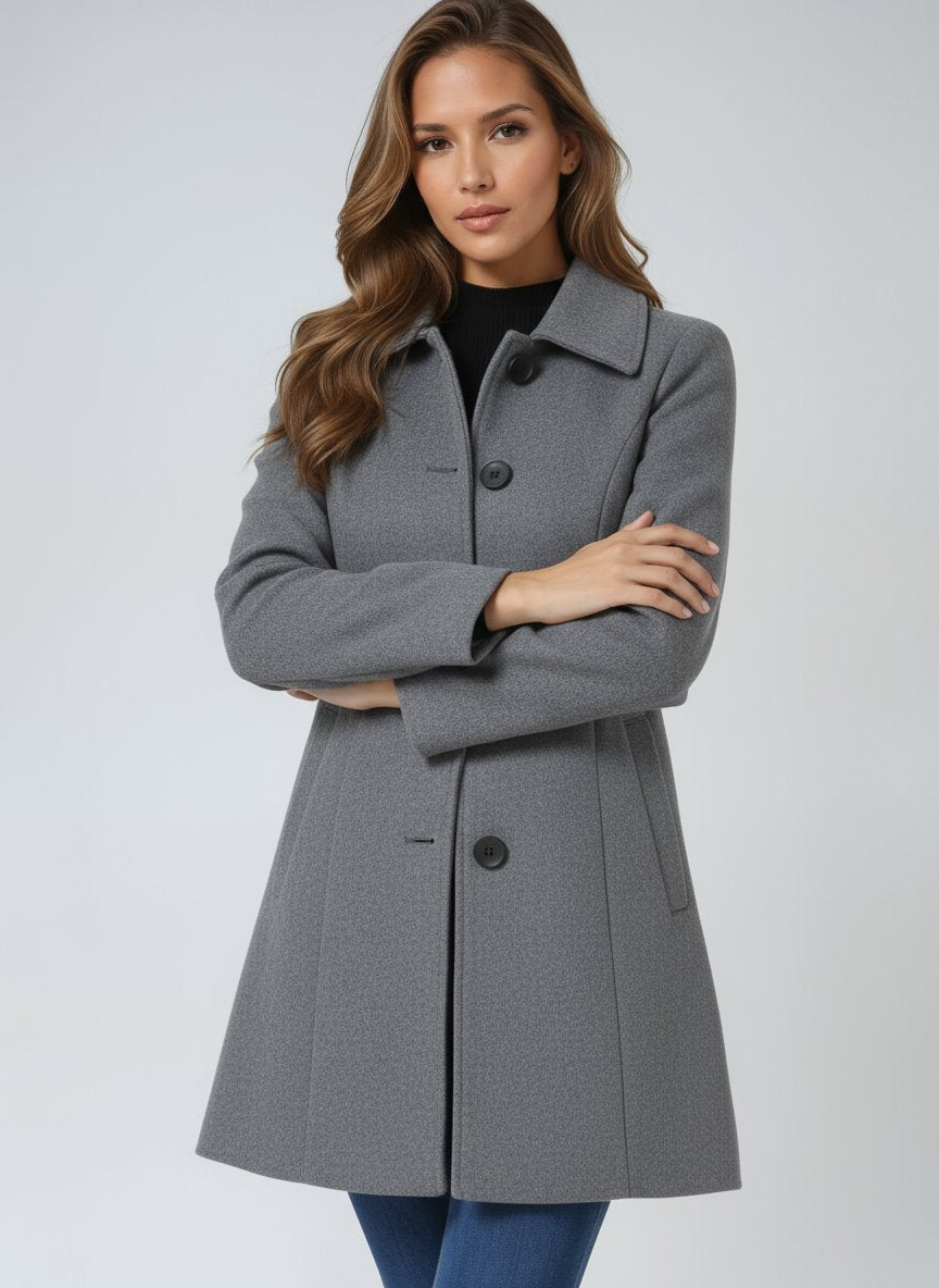 Women's Single-Breasted Lapel-Collar Mid-Length Winter Coat