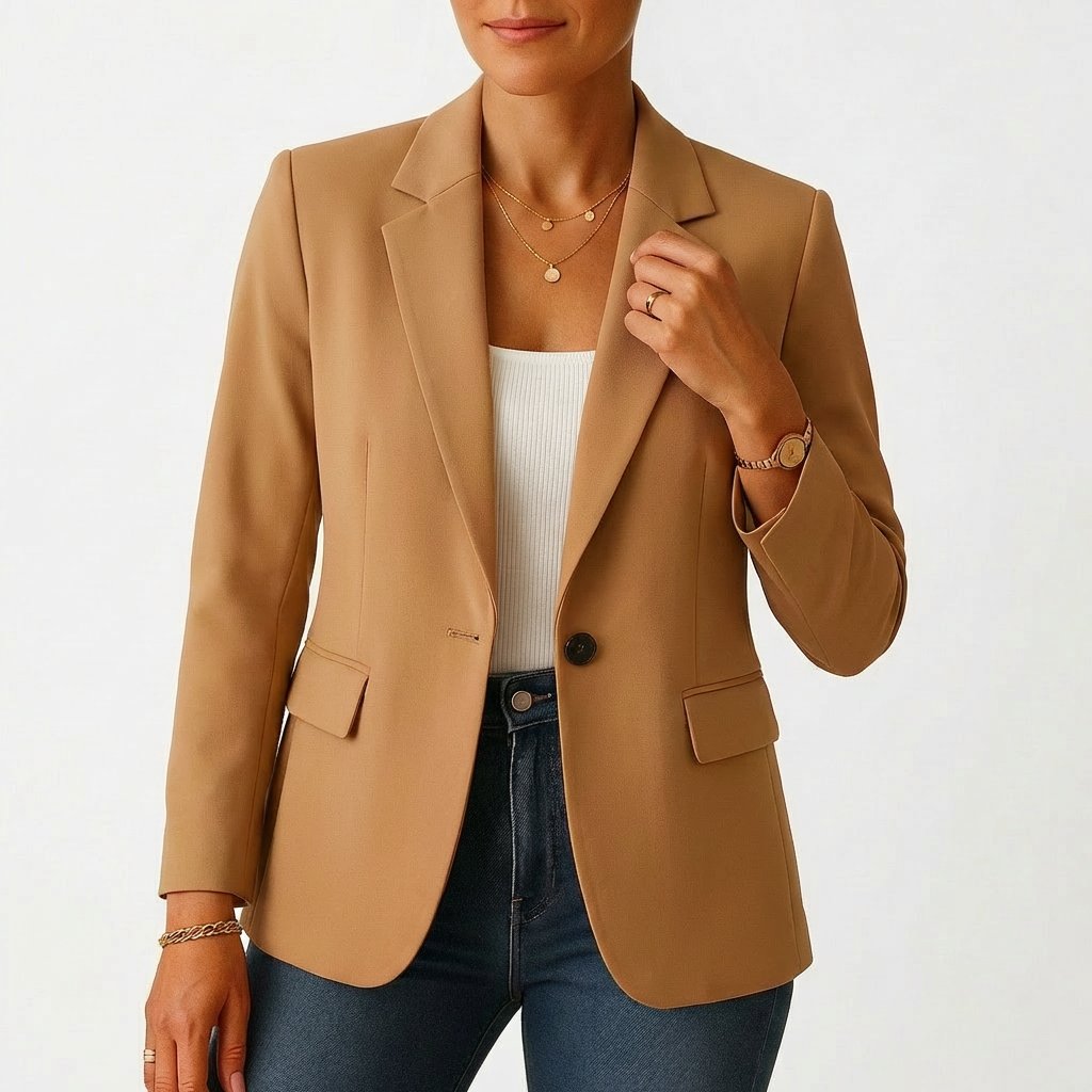 Women's Single-Button Tailored-Fit Classic Blazer - Marrón claro