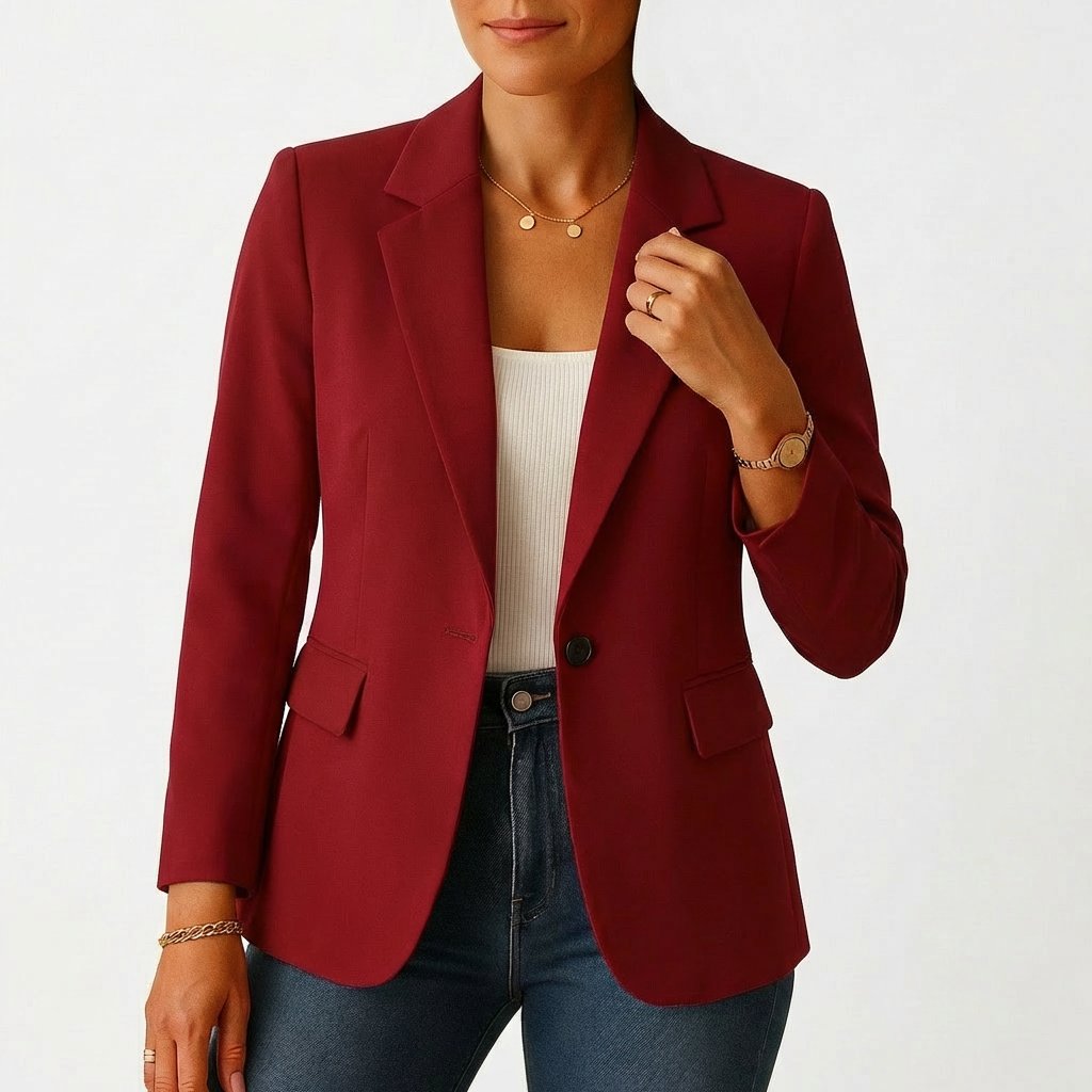 Women's Single-Button Tailored-Fit Classic Blazer - Borgoña