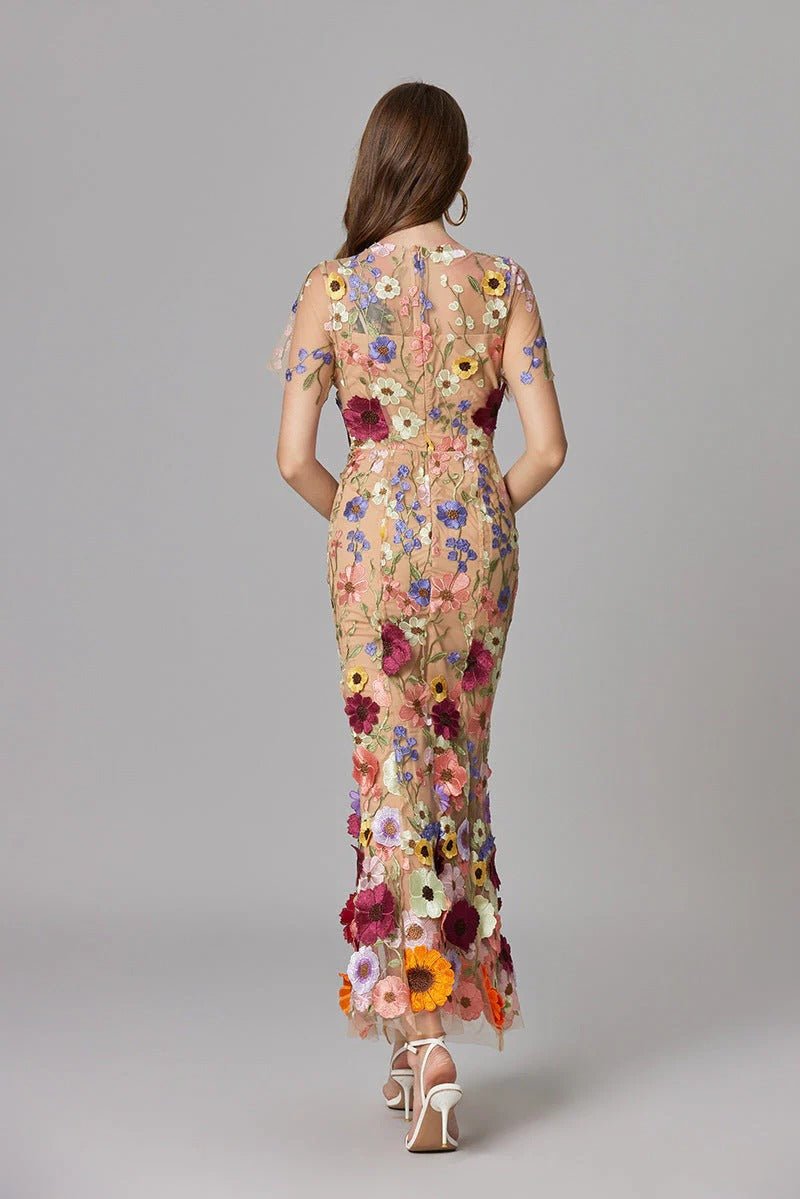 Women's Sleeveless 3D Floral Applique Maxi Dress