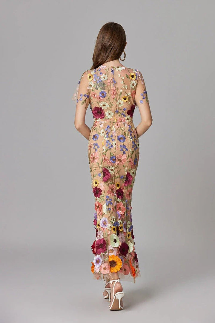 Women's Sleeveless 3D Floral Applique Maxi Dress