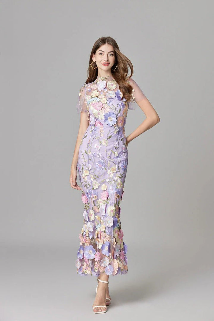 Women's Sleeveless 3D Floral Applique Maxi Dress