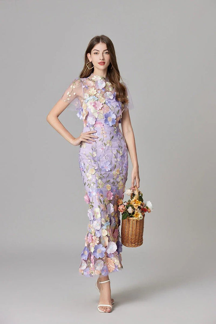 Women's Sleeveless 3D Floral Applique Maxi Dress