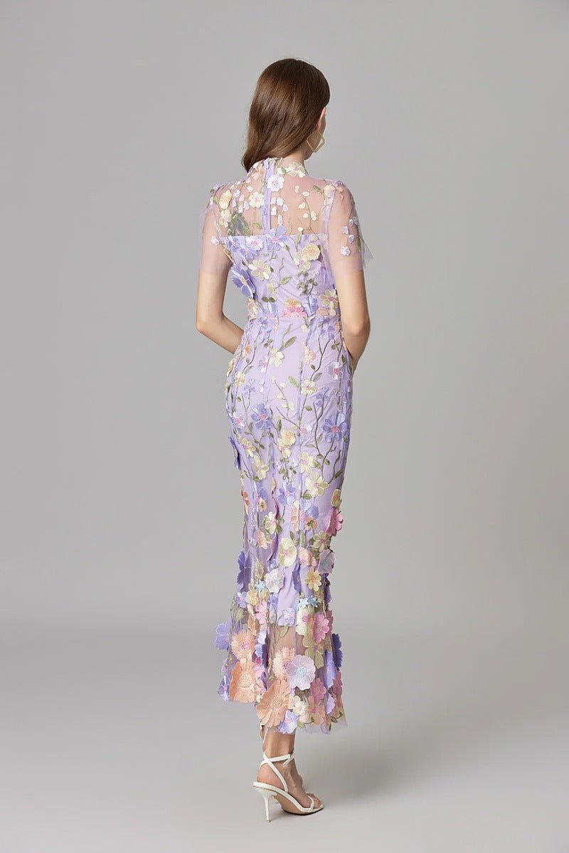 Women's Sleeveless 3D Floral Applique Maxi Dress