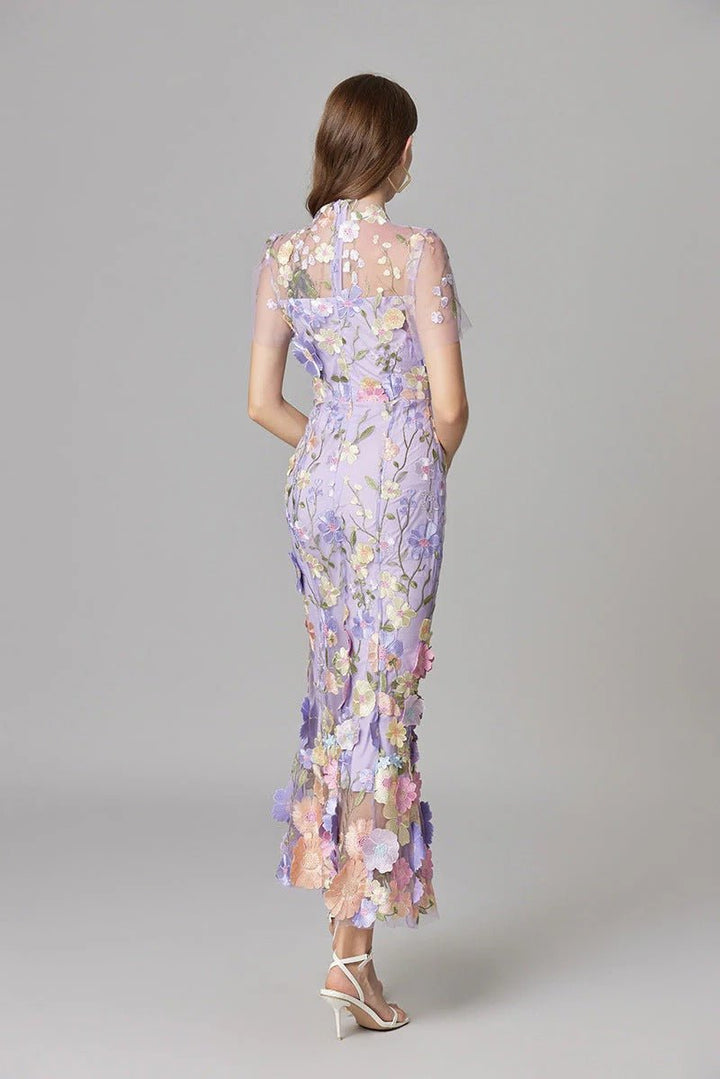 Women's Sleeveless 3D Floral Applique Maxi Dress