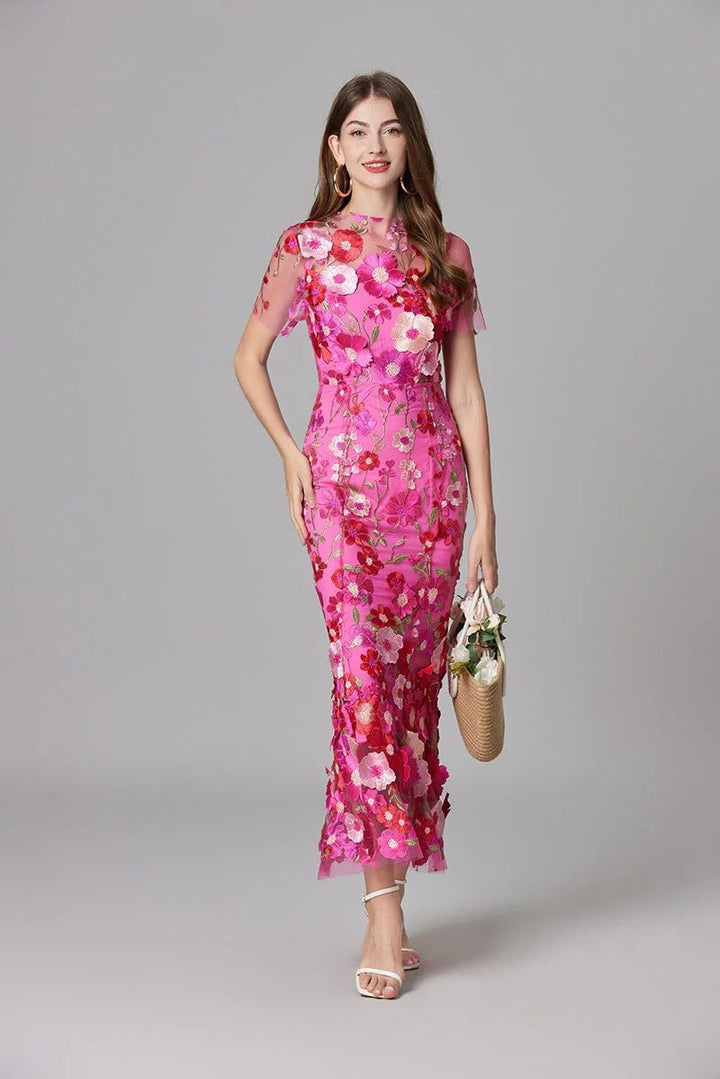Women's Sleeveless 3D Floral Applique Maxi Dress