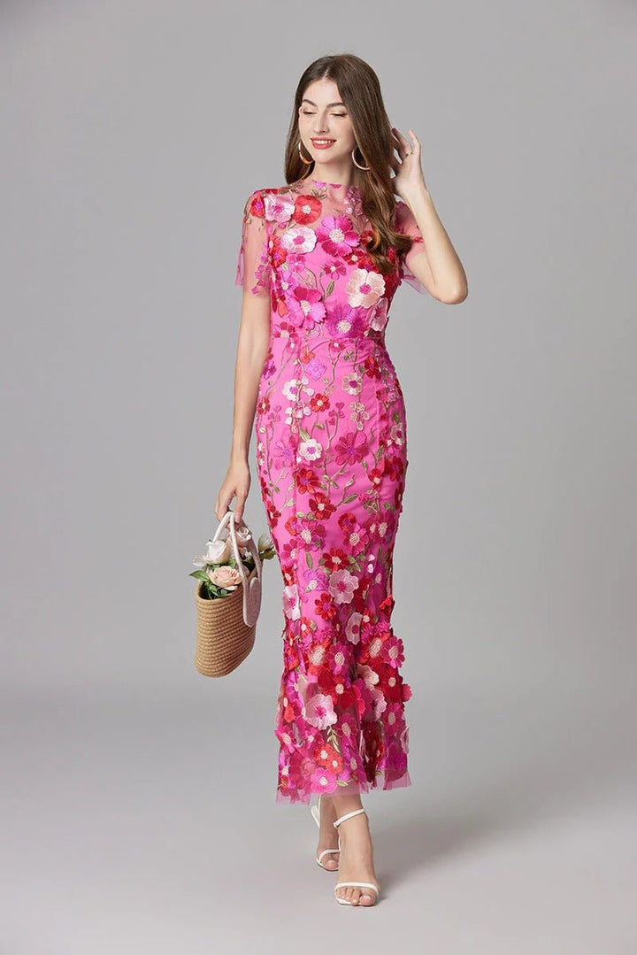 Women's Sleeveless 3D Floral Applique Maxi Dress