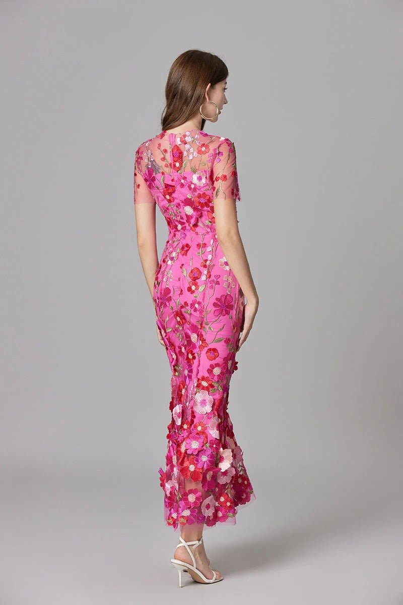 Women's Sleeveless 3D Floral Applique Maxi Dress