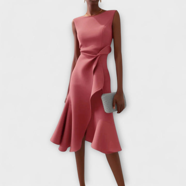 Women's Sleeveless Asymmetrical Pleated Midi Dress - Roze