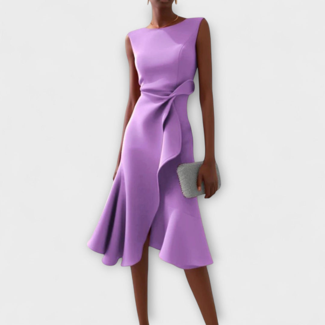 Women's Sleeveless Asymmetrical Pleated Midi Dress - Paars