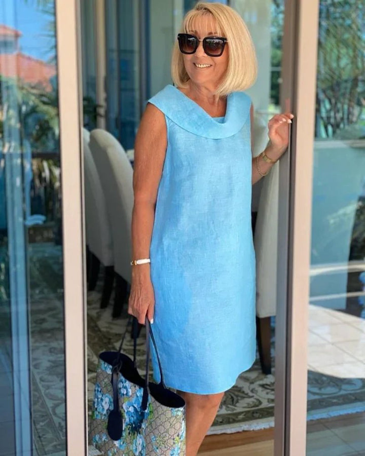 Women's Sleeveless Cowl-Neck Lightweight Summer Dress - Sky Blue