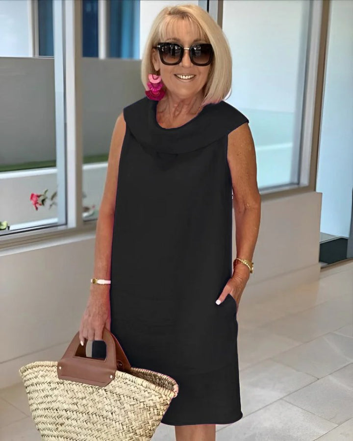 Women's Sleeveless Cowl-Neck Lightweight Summer Dress - Black