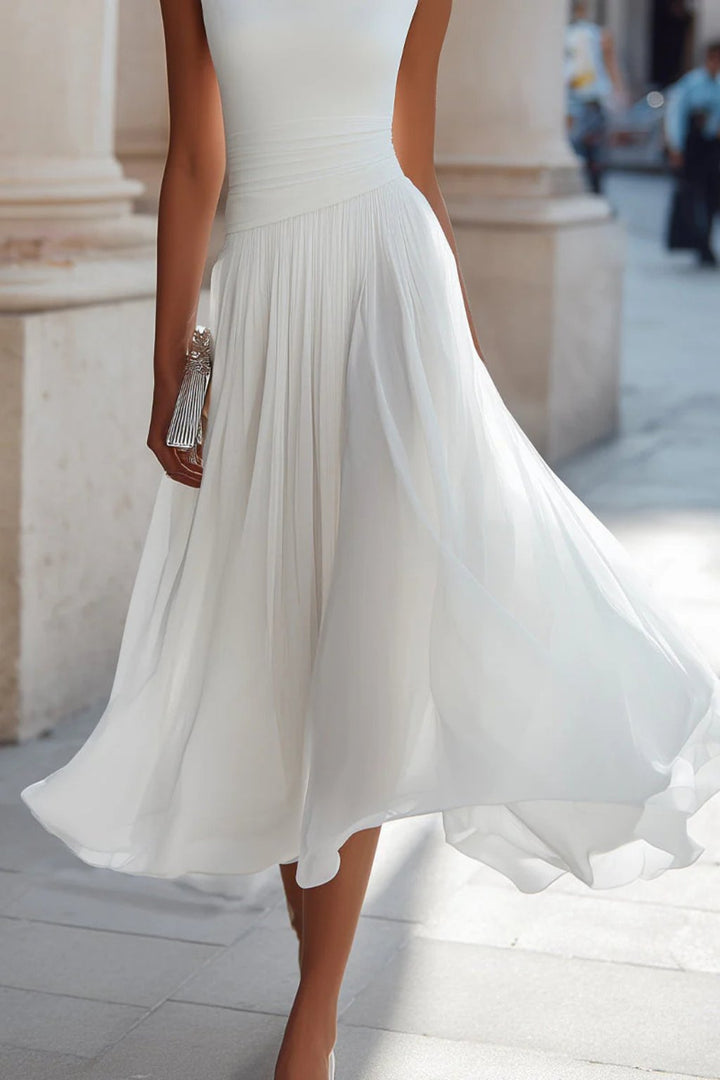 Women's Sleeveless Draped Cowl-Neck Pleated A-Line Midi Dress
