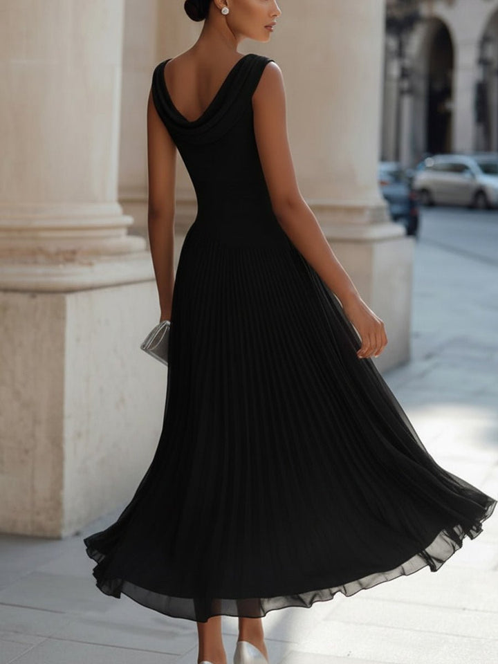 Women's Sleeveless Draped-Neck Pleated Midi Dress
