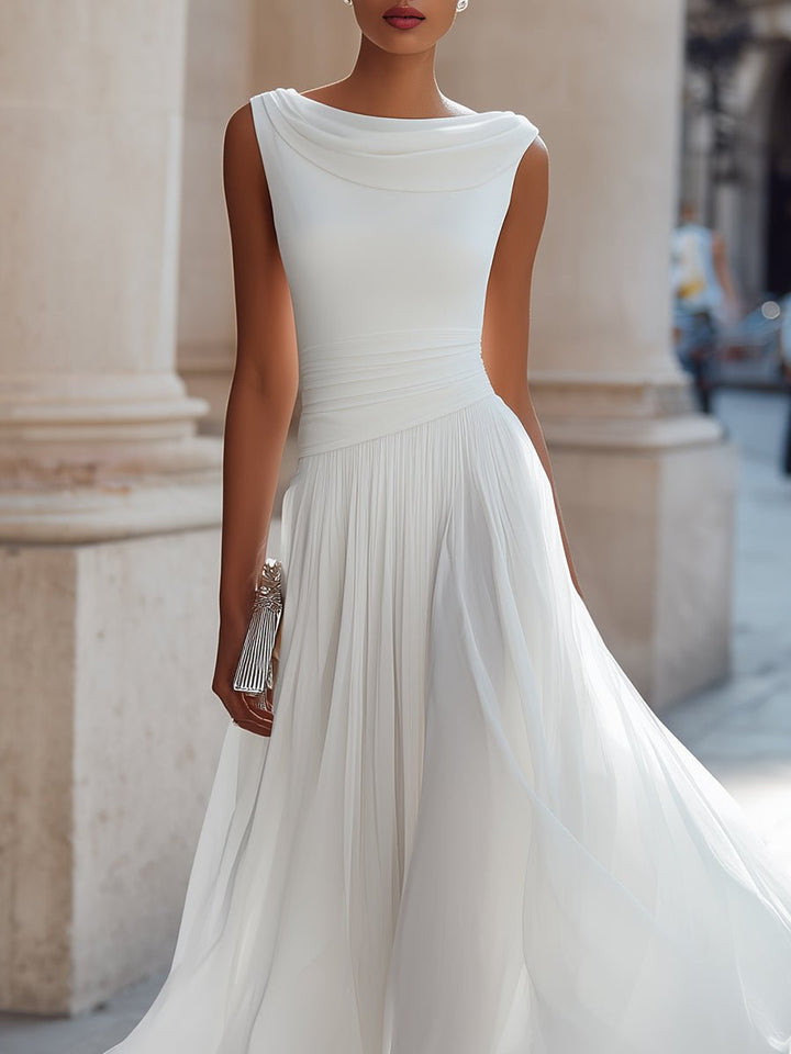 Women's Sleeveless Draped-Neck Pleated Midi Dress