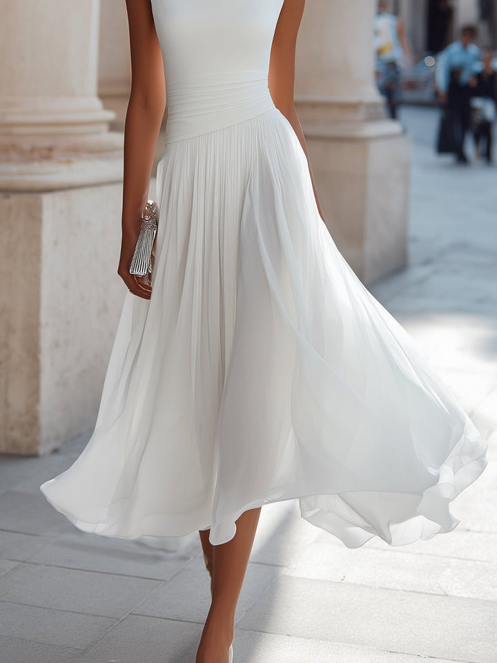 Women's Sleeveless Draped-Neck Pleated Midi Dress