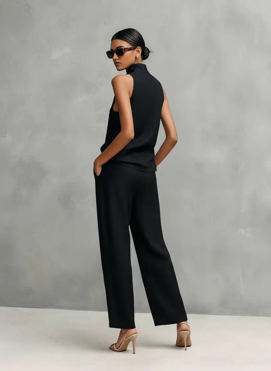 Women's Sleeveless High-Neck Cotton-Linen Two-Piece Set