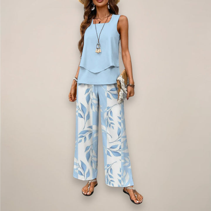 Women's Sleeveless Layered Square-Neck Two-Piece Set - Blue