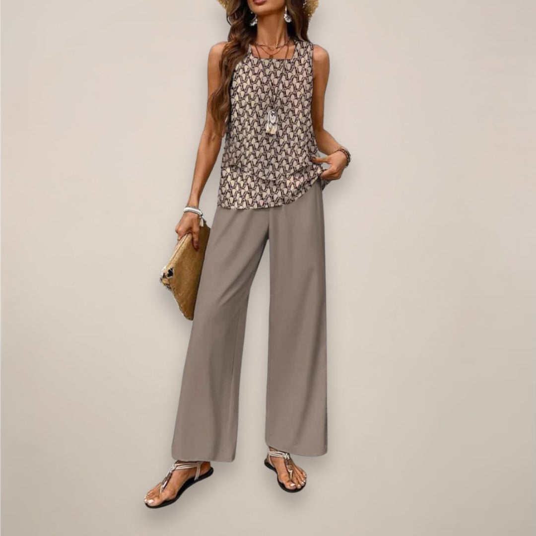 Women's Sleeveless Layered Square-Neck Two-Piece Set - Light Brown