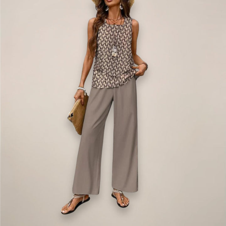 Women's Sleeveless Layered Square-Neck Two-Piece Set - Light Brown