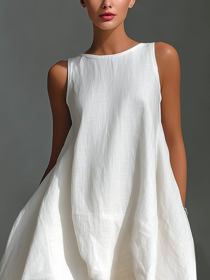 Women's Sleeveless Linen Asymmetric Handkerchief-Hem Midi Dress