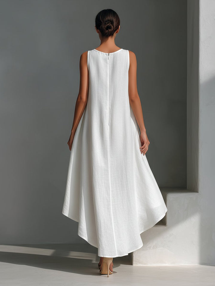 Women's Sleeveless Linen Asymmetric Handkerchief-Hem Midi Dress
