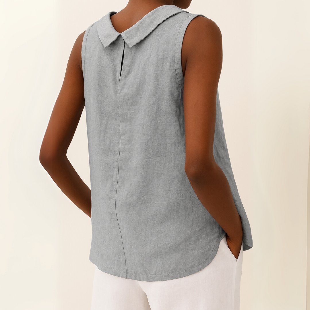 Women's Sleeveless Roll Neck Linen Blouse
