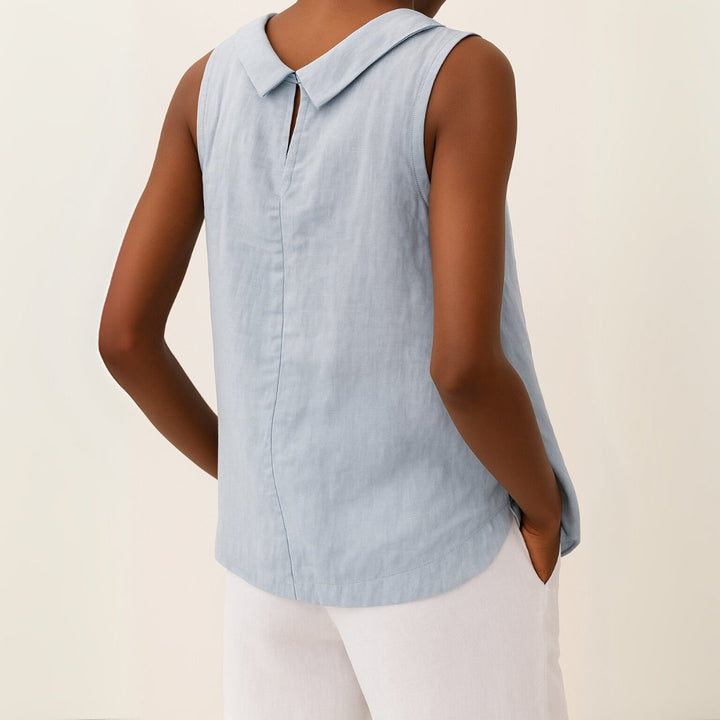 Women's Sleeveless Roll Neck Linen Blouse