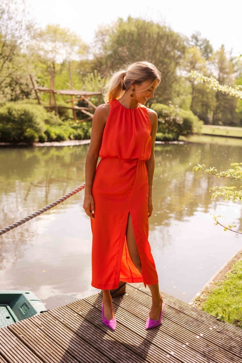 Women's Sleeveless Round Neck Side-Slit Midi Dress