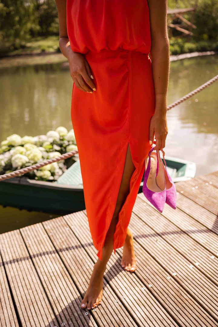 Women's Sleeveless Round Neck Side-Slit Midi Dress