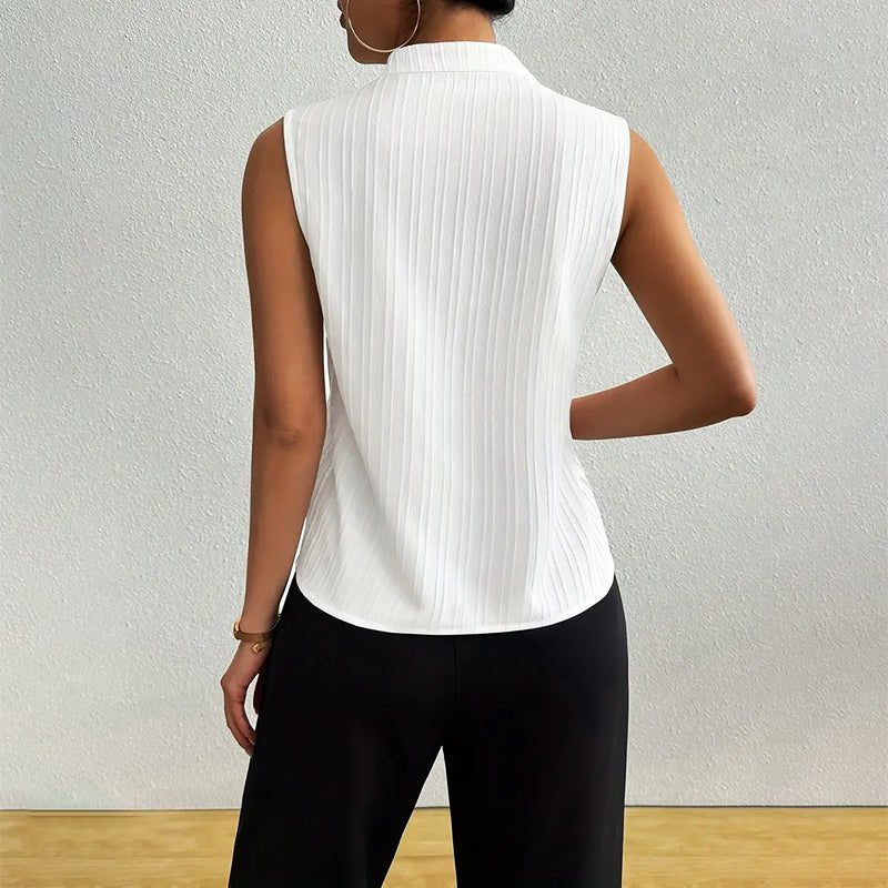 Women's Sleeveless Striped V-Neck Stand Collar Blouse