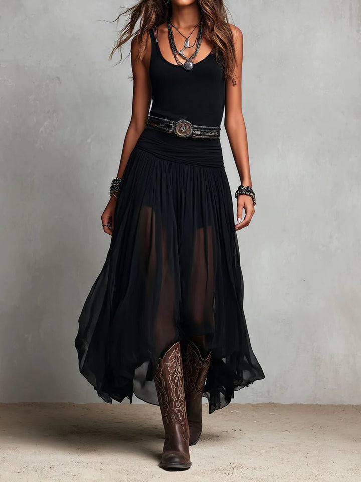 Women's Sleeveless Tank Boho Maxi Dress - Black