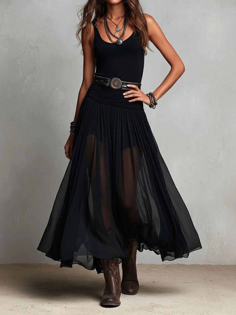 Women's Sleeveless Tank Boho Maxi Dress