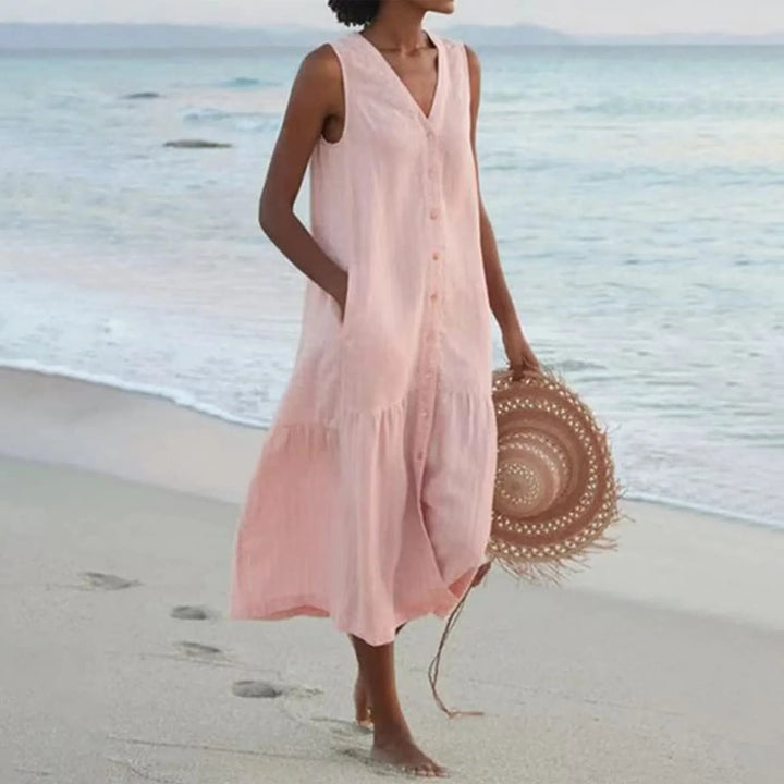Women's Sleeveless V-Neck Relaxed-Fit Midi Dress - Roze